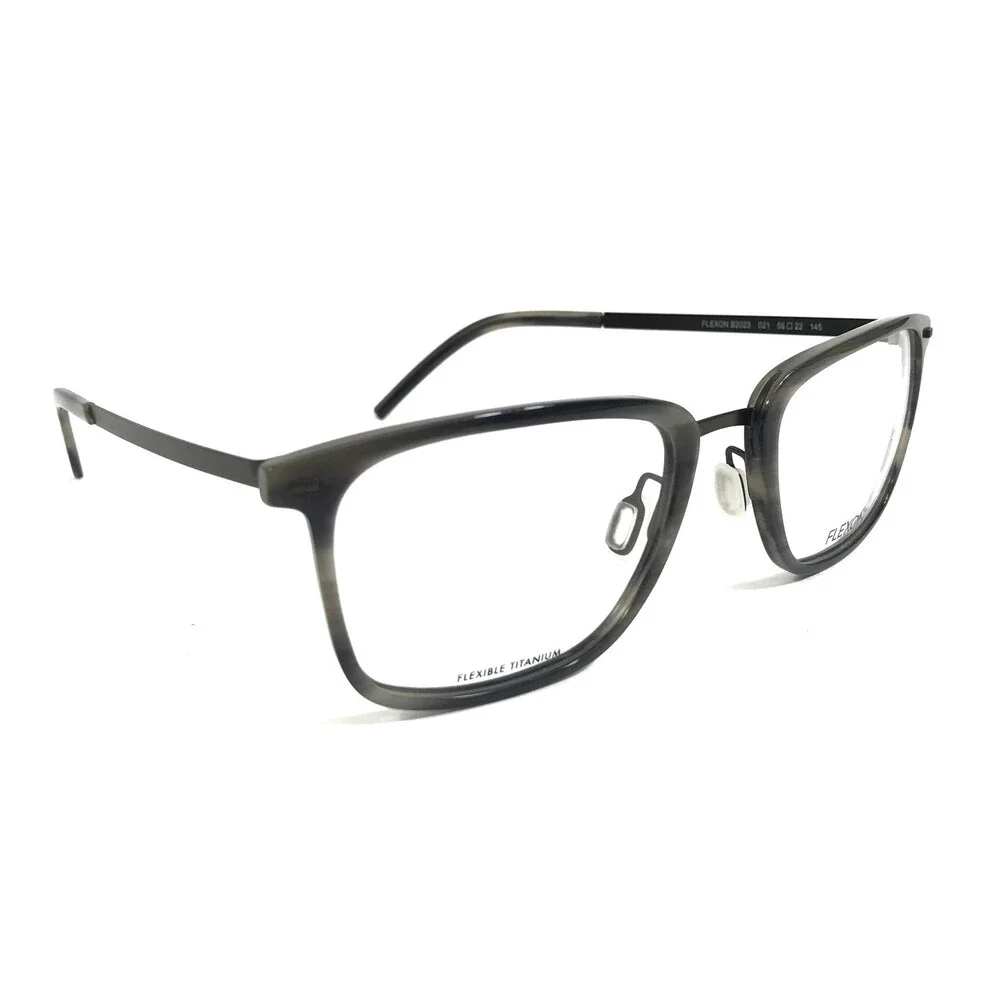 Flexon Eyeglasses Frames B2023 021 Gray Horn Square Full Rim 56-22-145